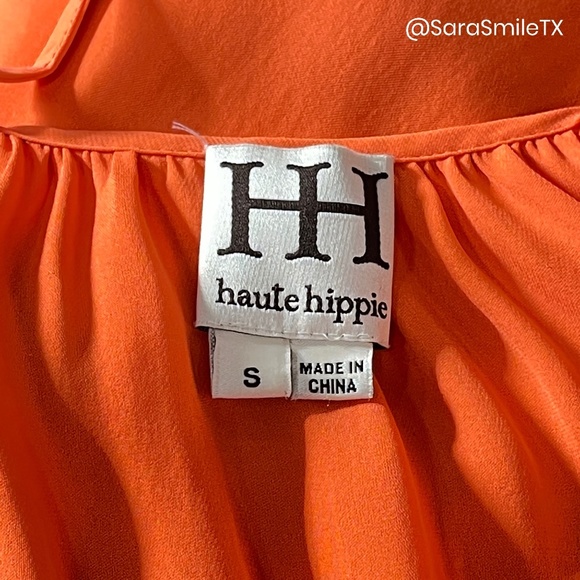 HAUTE HIPPIE Silk Bright Tangerine Orange Peplum Camisole Tank Top - Picture 12 of 14